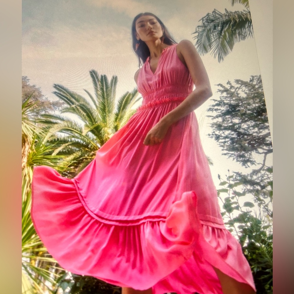 Current air pink maxi ruffle dress XS. NWOT